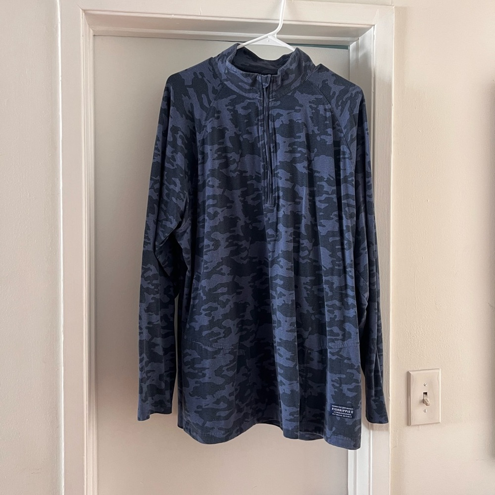 Men's Blue Camo Long Sleeve Shirt / Half zip